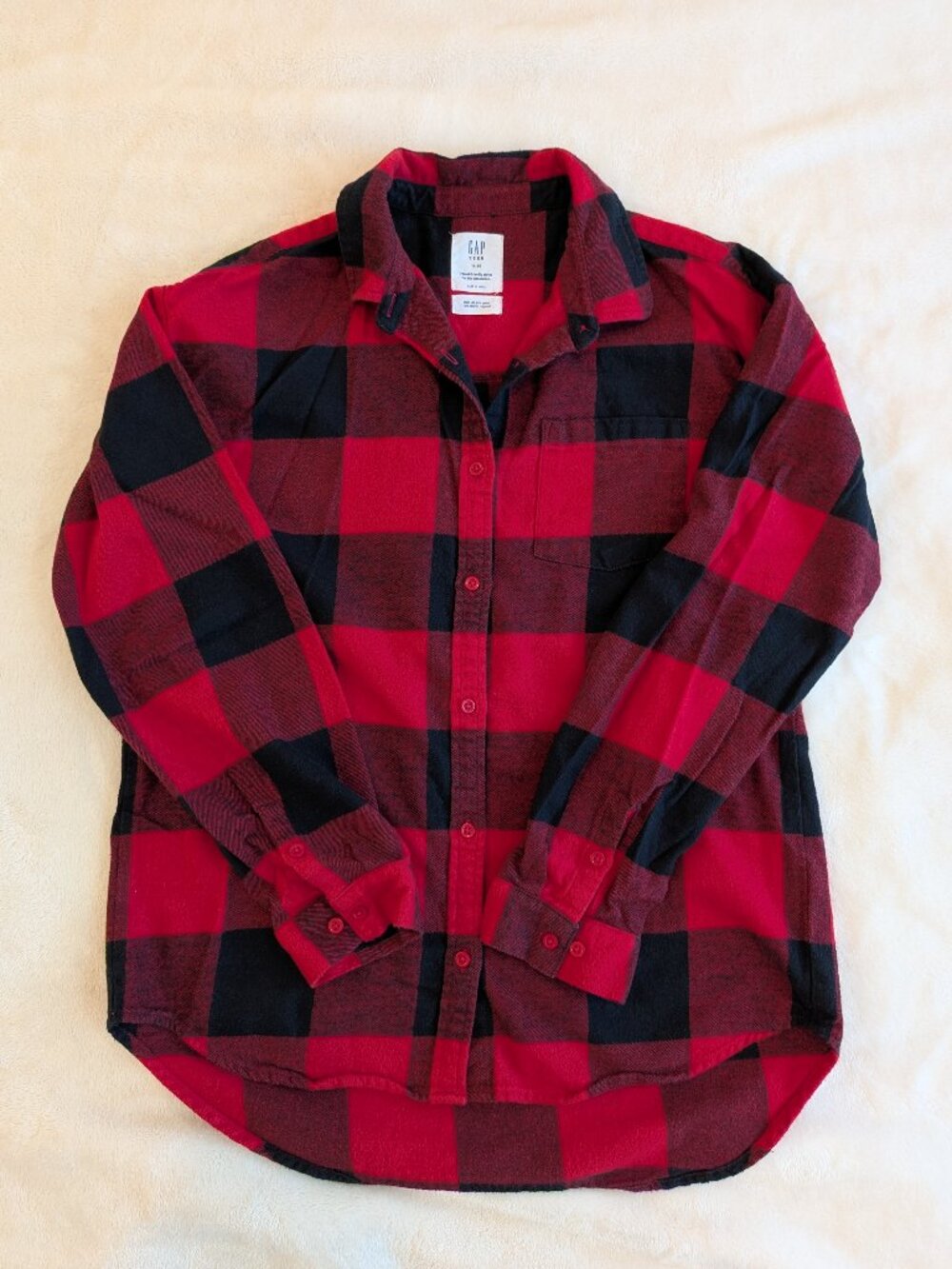 GAP TEEN Boys Red Black Buffalo Plaid Flannel Shirt Size 14-16 - Never Worn!